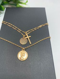 Vintage Multilayer Round Sequin Cross Pendant Necklaces