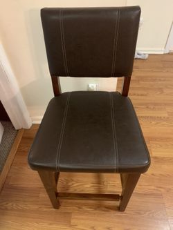 One Brown Leather Stool Chair