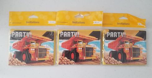 3 Packs of 8 Count Dumpster Truck Birthday Party Invitations
