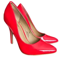 Vibrant Red Patent Vegan Leather Pointy Toe Heels Size 6 Stilletos