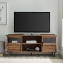Owen 58" Glass and Wood Split Panel Door TV Console in Rustic Oak