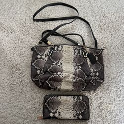 Coach Authentic Vintage Python Snakeskin Print Leather Handbag And Wallet 