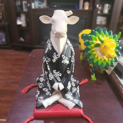 Cow Parade cow statue, multicolored resin. "Meditation" model, height 5'9 inches