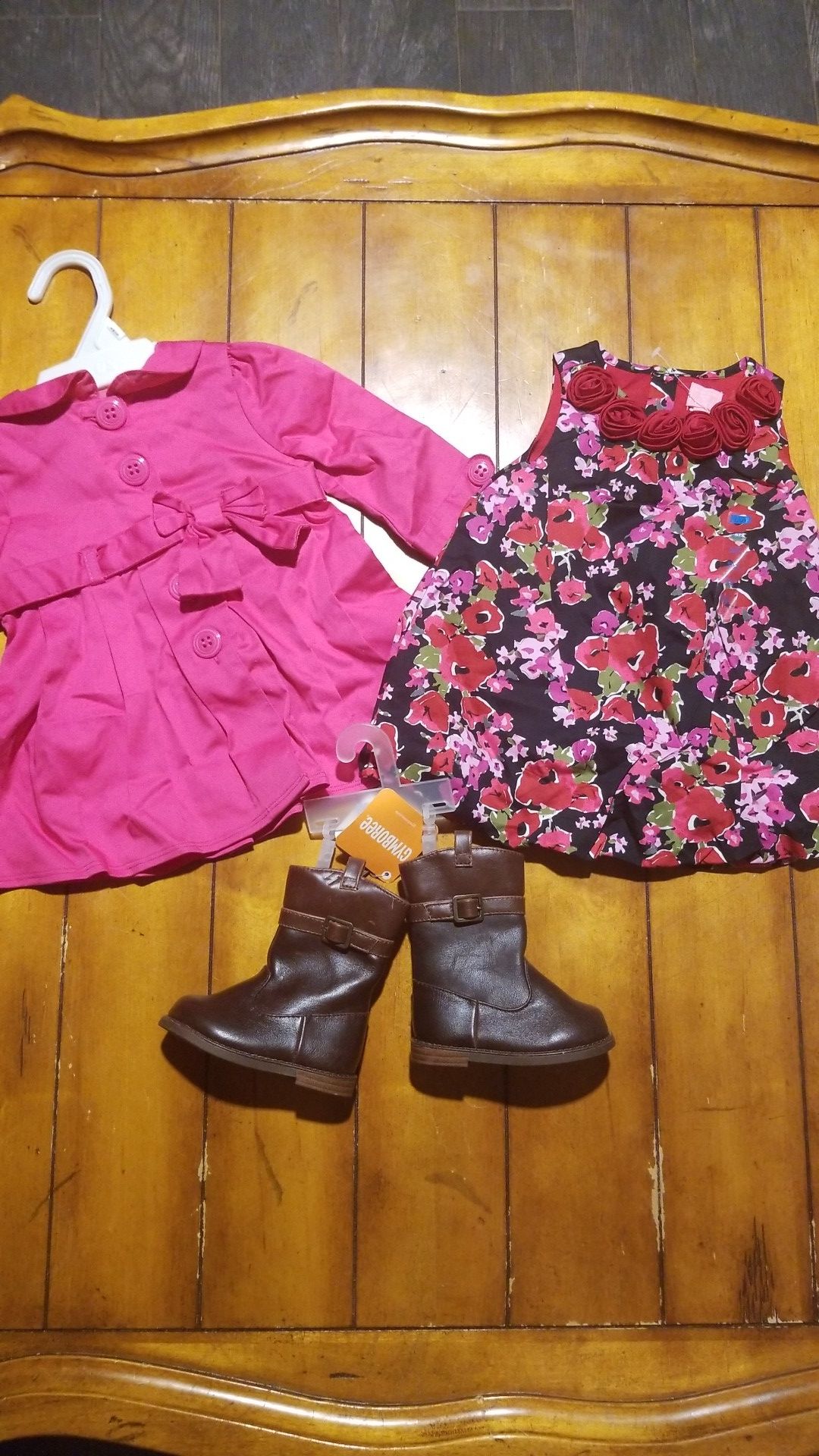 New baby girls outfit gymboree size 4 boots pink coat by koala baby Children's Place floral print bubble hem dress new gift fall winter