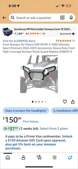 Front Bumper with Brush Guard Protector for Polaris RZR XP 1000 / XP 4 1000 2024 2025 2026+ Ultimate/Sport/Prem