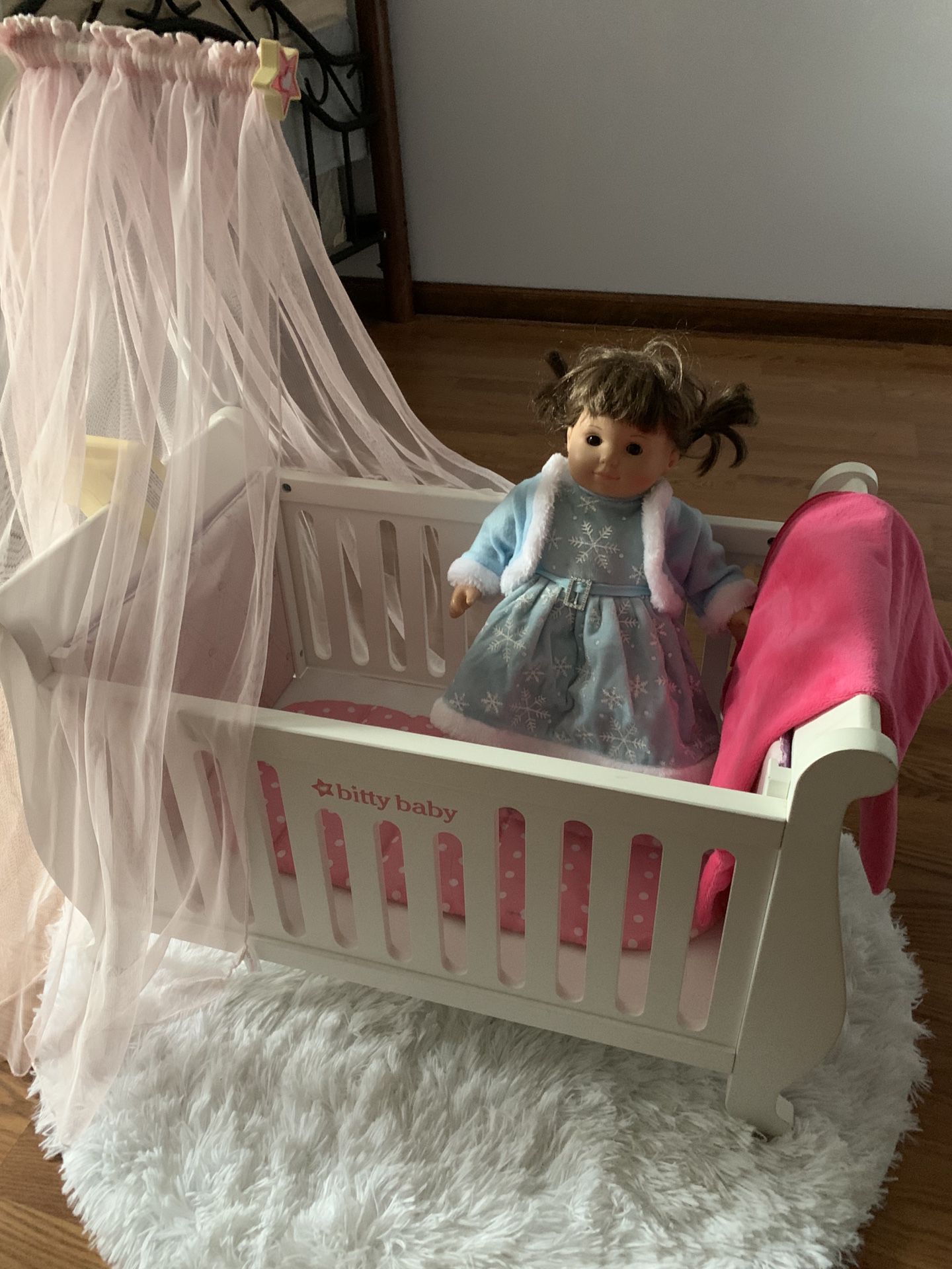 American Girl Doll With Bed, Stroller, Highchair And Closet Full Of Cloths