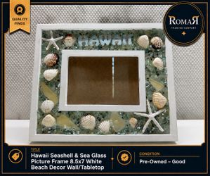 Hawaii Seashell & Sea Glass Picture Frame 8.5x7 White Beach Decor Wall/Tabletop