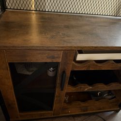 X-cosrack Wine Bar Rack Cabinet with Detachable Wine Rack, Coffee Barwith Glass Holder, Small Sideboard and Buffet Cabinet with Mesh Door, Rustic Brow