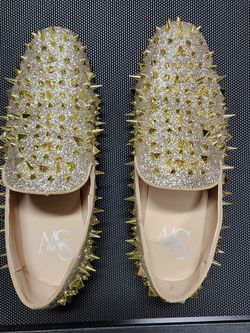 Suit Warehouse Gold Spike Loafers Red Bottom