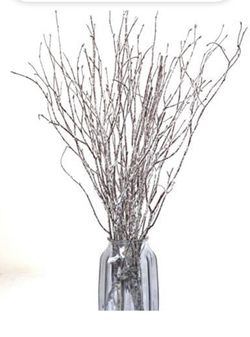 Snowy White Silver Glitter Branches 1 1/2ft Tall For Floral Decor, Centerpieces, Vases