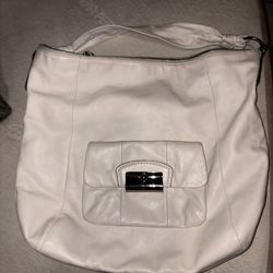 Coach Satchel CHALK/CREAM Pebbled Leather Silver Used Authentic