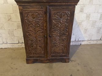 Flower Patter Dark Oak Double Door Drawer 