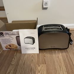BRAND NEW 2 SLICE WIDE SLOT TOASTER   GREAT FOR BAGELS   🥯   BRUSHED NICKEL FINISH    WAS $29.99!!  SALE ONLY $15 🔥🔥