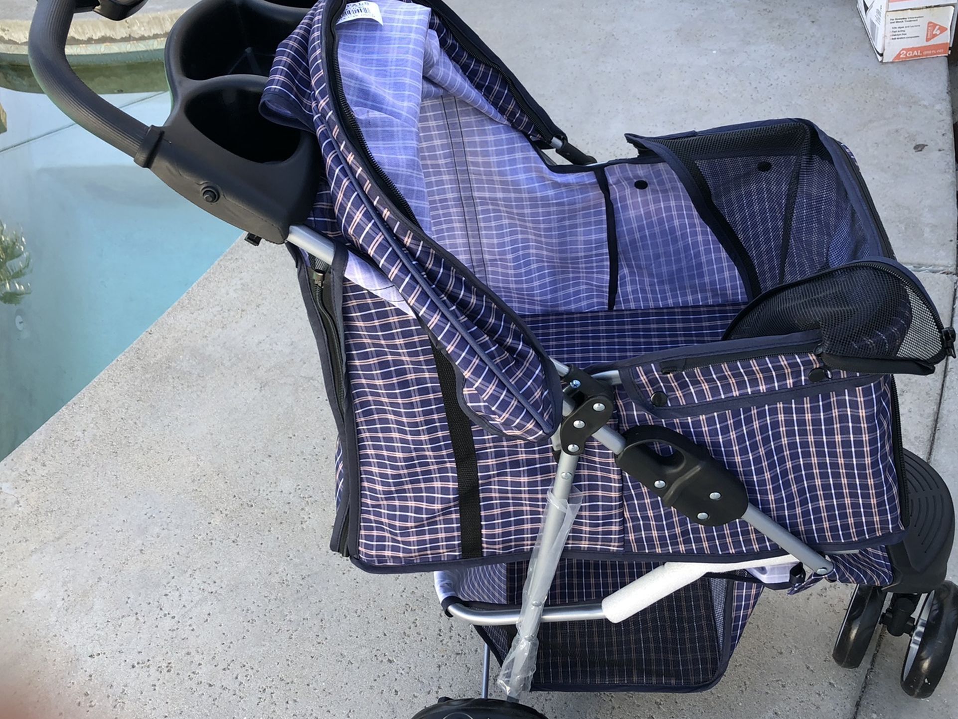 New Plaid blue Dog Stroller - Pet Strollers for Small Medium Dogs & Cats - 3 Wheeler Elite Jogger - Carriages Best for Cat & Large Puppy