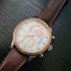 🔥RARE Stauer Chronograph Rose Gold Date Men's 45mm Watch
