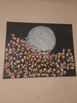 Original Acrylic Painting Moon and Blossoms