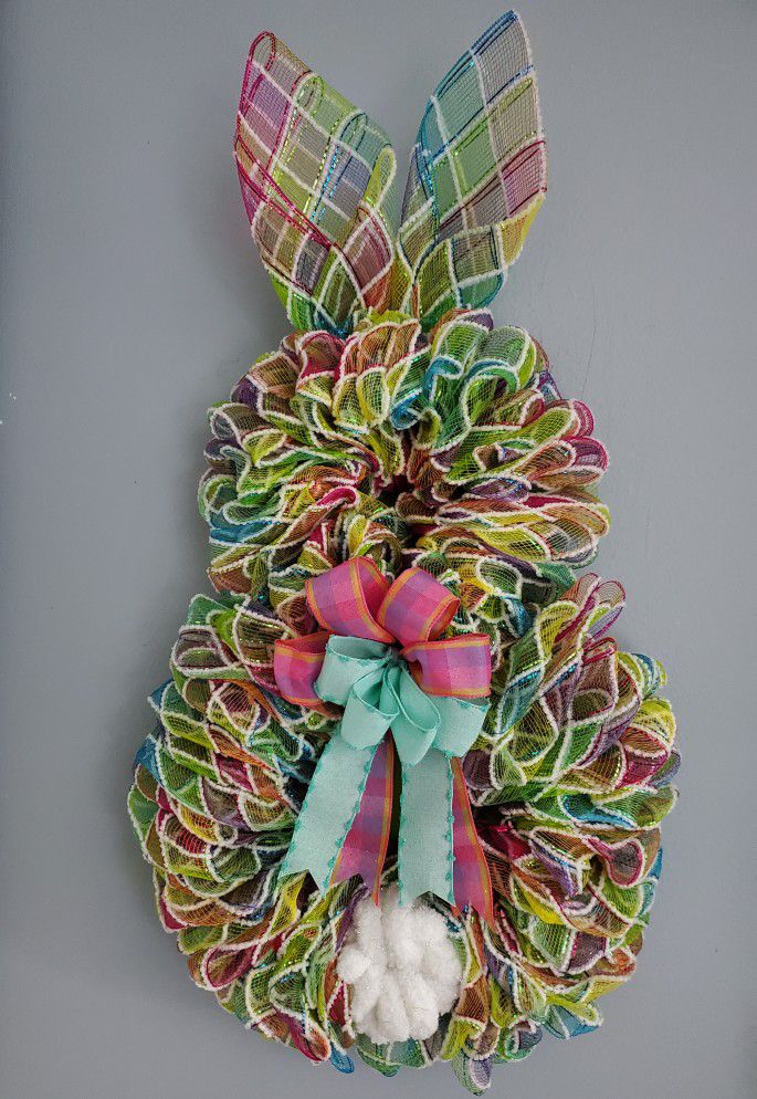 Handcrafted Deco Mesh Easter Bunny Wreath