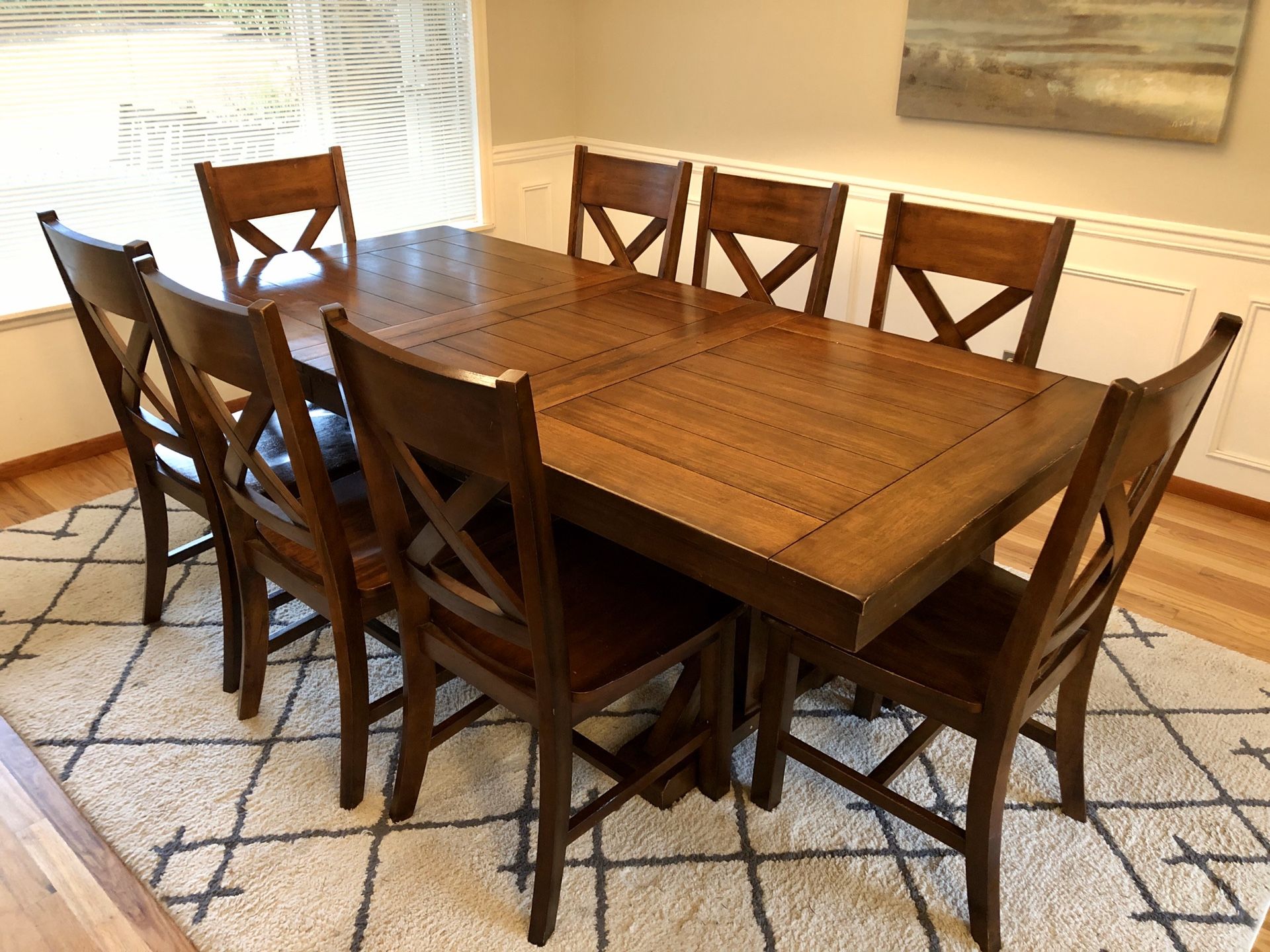 World Market Mahogany Verona Trestle Dining Table and Chairs for Sale