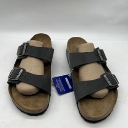NWB Birkenstock Arizona grey leather  soft bed regular fit  Size 45 M12 