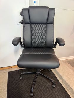 Brand New Black Vegan Leather Tall Back Executive Office Chair w/Flip Up Armrests