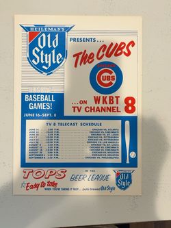Original 1968 Chicago Cubs/Heileman‘s Old Style Beer TV poster, advertising schedule 58 years old