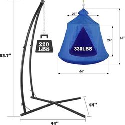 New  Blue X-Shaped Hanging Tree Tent Swing Chair, Hammock Chair Stand Canopy Steel Frame, Indoor Outdoor Egg Basket Patio Seat