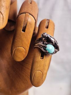 Vintage Sterling Silver Panther Cougar Ring w/ Turquoise - Size 4