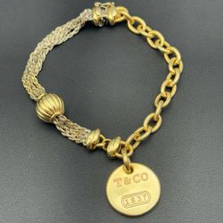 14k two tone gold Tiffany style 8” charm bracelet 7.6mm