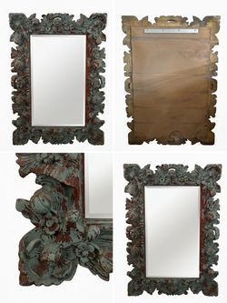 Ornate Distressed Carved Wood Mirror - Vintage Style