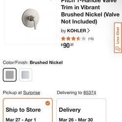 KOHLER Pitch 1-Handle Valve Trim in Vibrant Brushed Nickel