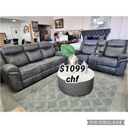 Dark gray leatherette 2  piece reclining sofa and loveseat set ( Christmas sale !)