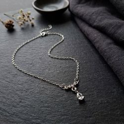 Silver Teardrop Crystal Pendant Necklace (New)