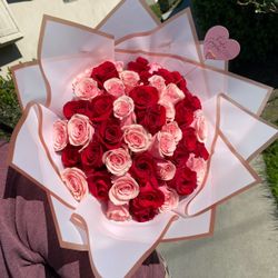 50 Pink And Red Rose Bouquet 