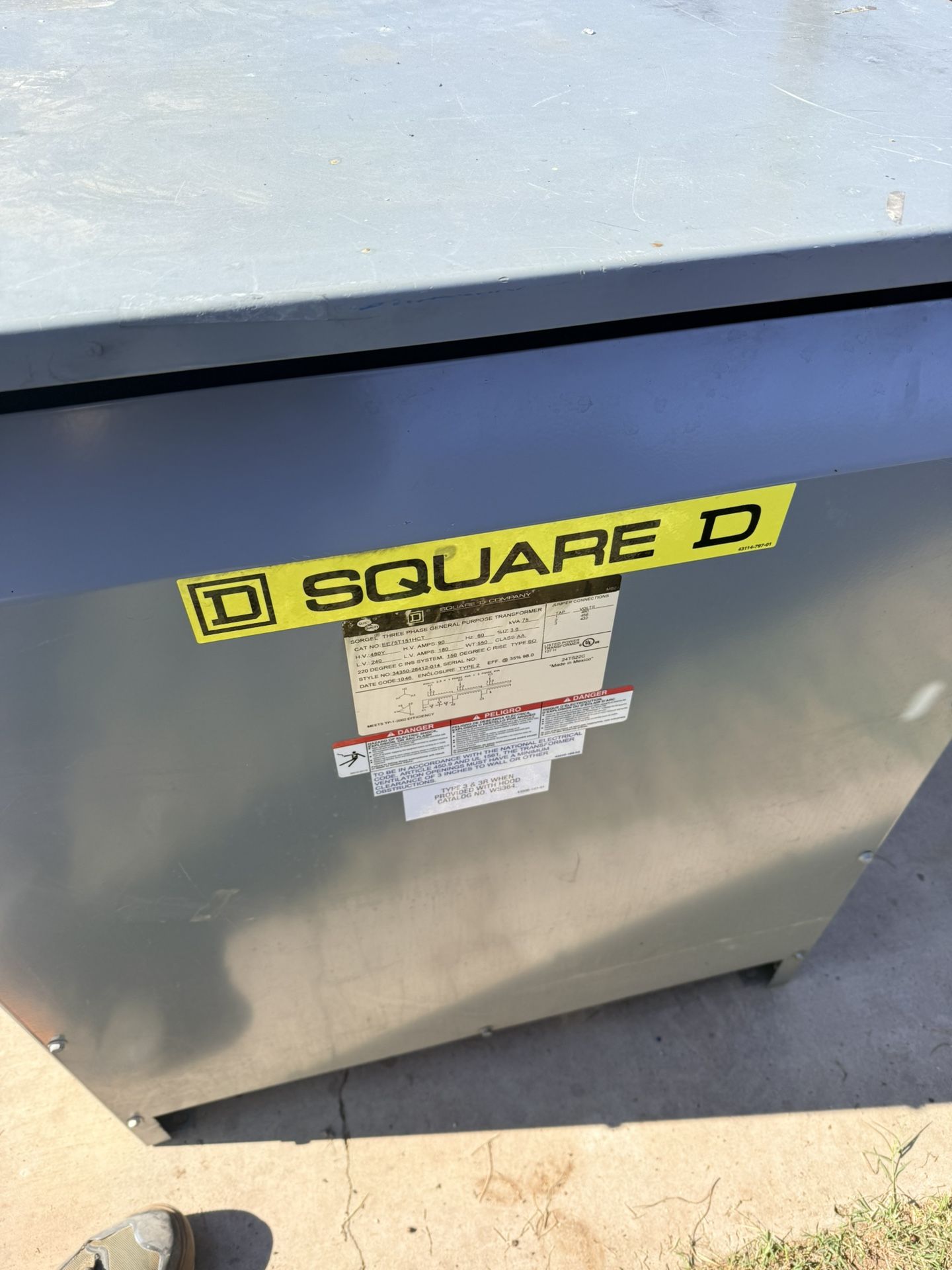 Square D 75kva 3 Phase Transformer P- 480 S- 240 Delta /Delta