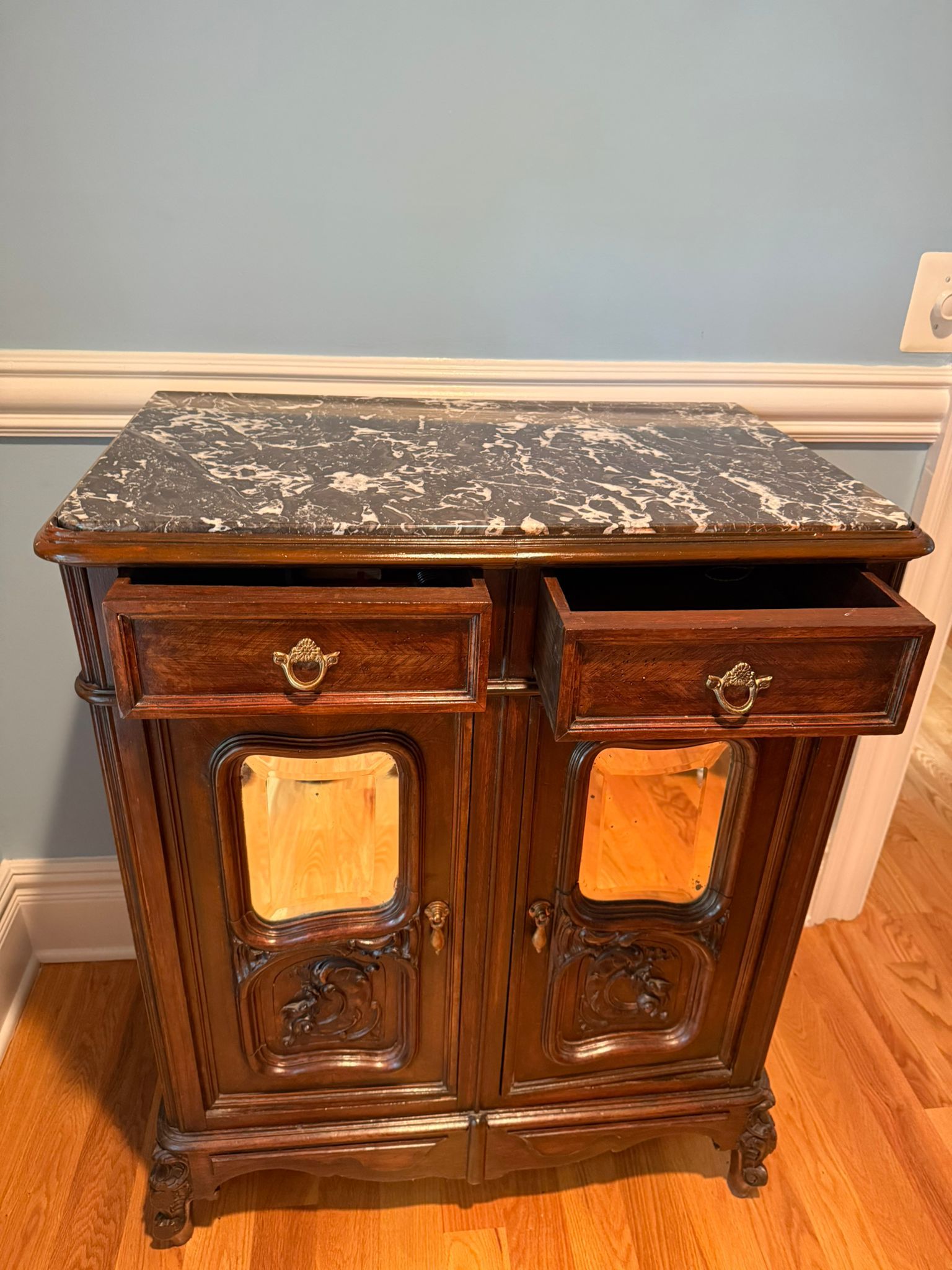Antique Spanish cabinet with black marble top