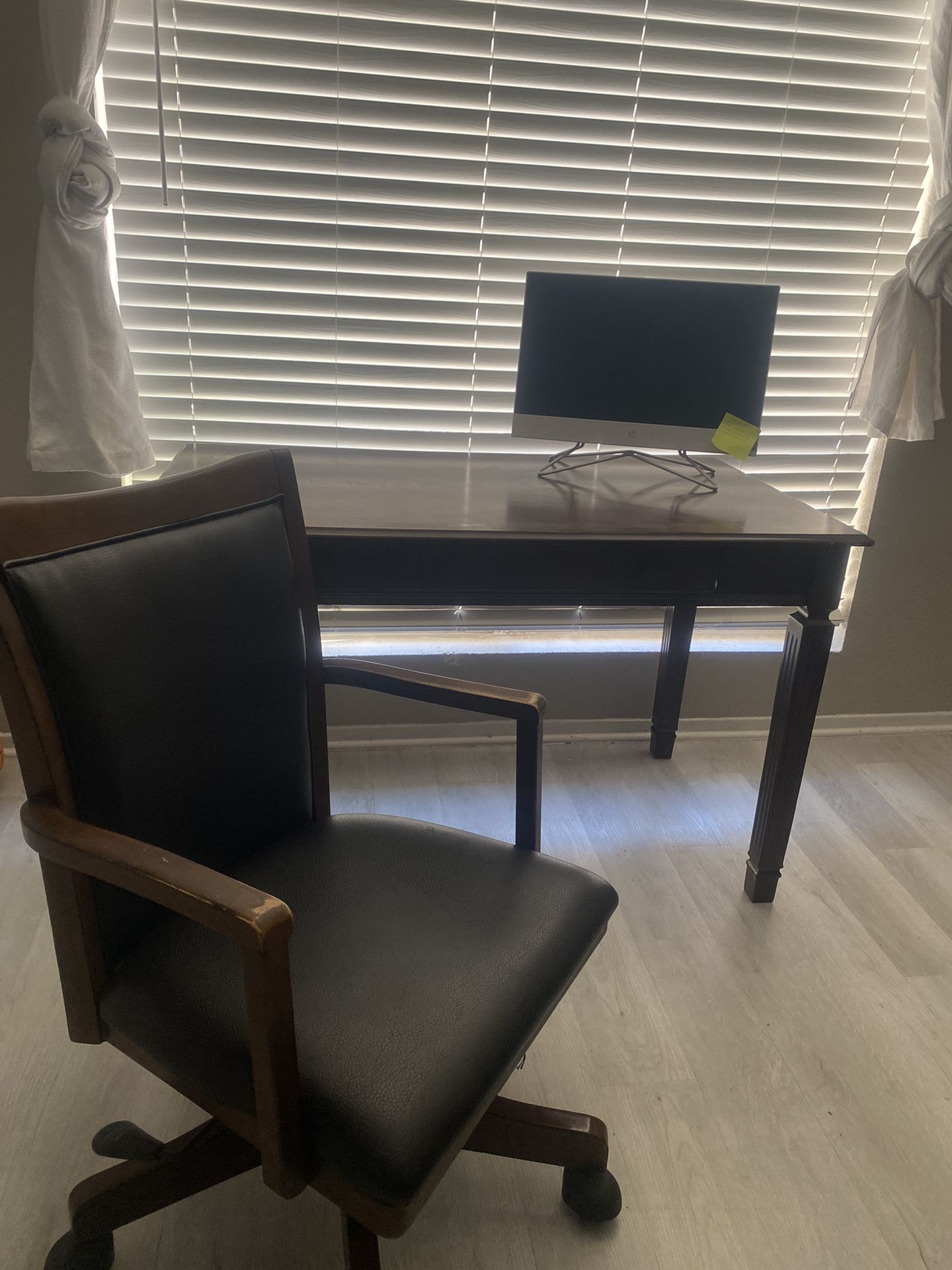 read wood  desk with chair