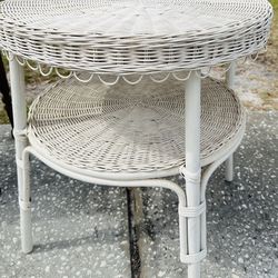 White Wicker Side Table