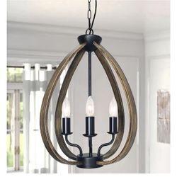 16.4" Farmhouse Chandelier, 4-Light Rustic Dining Room Hanging Light Fixture Over Table, Modern Vintage Drum Kitchen