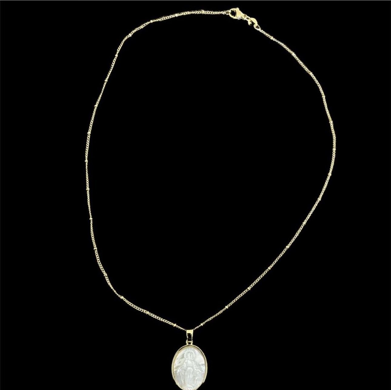NEW Mother of Pearl Virgin Mary Pendant Necklace