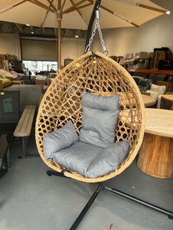 Hanging Egg Chair with Stand - All-Weather Rattan Swing Chair & Cushions for Patio, Balcony, Garden