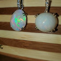 Gold And Diamond Opal Pendants 