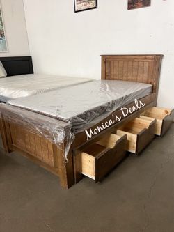 Twin Solid Wood Bed With 3 Drawers And Mattress $600