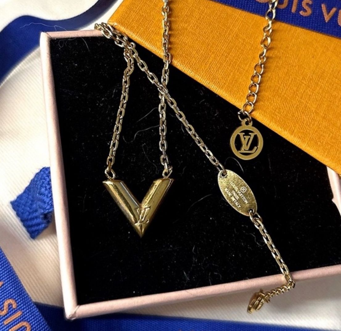 Authentic Gold Plated Louis Vuitton V Necklace
