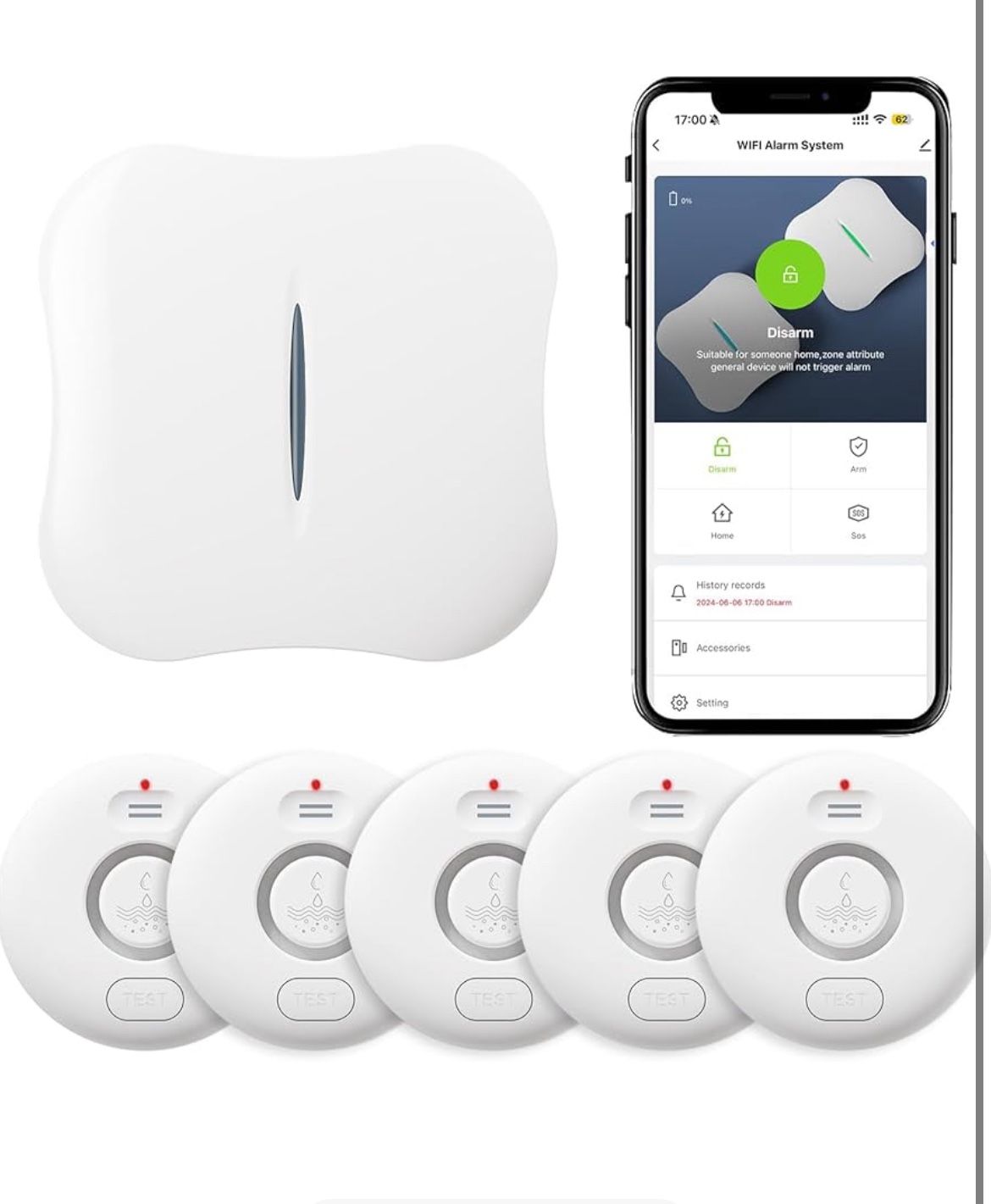 Brand: RUIKORING WiFi Water Leak Detectors 5 Pack, 120dB Adjustable Loud Water Leak Sensor, Wireless Wi-Fi Water Leak & Drip Alarm, App Alerts, 5 Wate