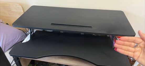 37" Standing Desk Converter - 2 Monitors with Keyboard and Mouse Tray - Black Desk Riser