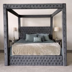GREY VELVET CANOPY BED 😍🩶😍🩶😍