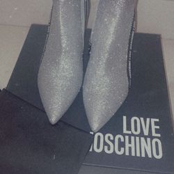 Glitter Sliver And Black LOVE MOCHINO Short Heels