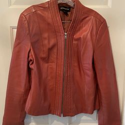 Metrostyle Leather Jacket- Women’s Size 12- V Neck Brown Rust Color- Full Zip