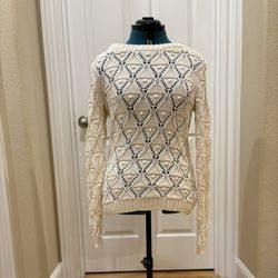 Women’s Size S White Sweater — 100% Cotton — Crochet