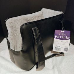 New 2-in-1 Faux Leather Dog Carrier Bag - Black